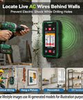 Straight Up Heavy Duty Wall Scanner And Dead On Stud Finder With Built In 120 Meter Laser Tape Measure For Spotting Wood Metal Ac Wiring Plus Rebar Zero Hassle Setup Fast Rechargeable Battery And Sharp Color Display locating live AC wires while drilling