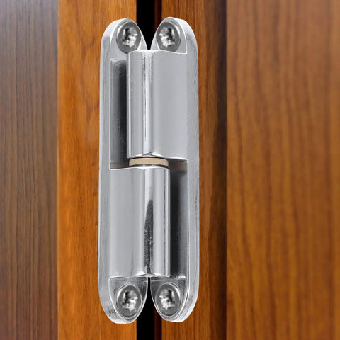Heavy Duty Screw On Door Hinges For Internal Cabinets And Electrical Control Boxes, zinc alloy hinge on wood door, close-up view
