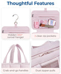 Travel Toiletry Bag With Jewelry Organizer Hanging Cosmetic Case For Jewelry And Essentials Pink L close-up compartments