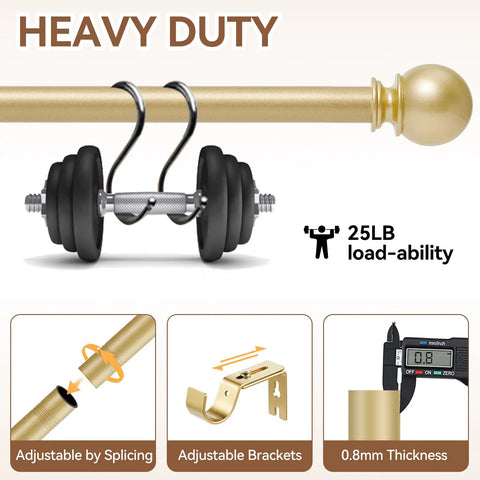Gold Curtain Rod For Windows 28 To 48 Inch Five Eighths Inch Diameter Heavy Duty Splicing Adjustable Rod with brackets detail
