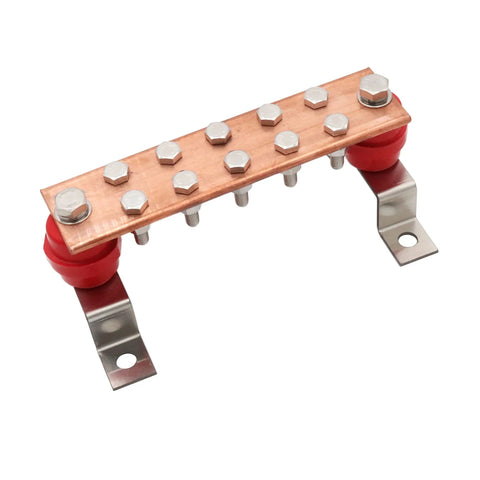 Wall Mounted Copper Ground Bar Kit With Ten Terminal Positions For Quick Multi Point Grounding, Heavy Duty Copper Busbar Measures 0.24 By 1.97 By 7.87 Inches, Preassembled Brackets And Insulators For Easy Install, Corrosion Resistant - side view