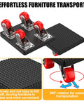 Heavy Duty Furniture Movers Dolly With Anti Slip Deck And 360 Degree Swivel Wheels For Safe Effortless Moving Of Appliances Sofas Mattresses And Other Heavy Objects Up To 1100 Lbs Includes Durable Furniture Lifter And Sliding Sliders Kit, showing 360° swivel red wheels and anti-slip deck