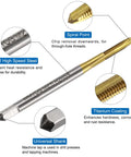 Pro Shop Metric Tap And Drill Kit M2.5 Spiral Point Titanium Taps Paired With 2.1mm Cobalt Twist Bits, showing spiral point and M2 high speed steel.