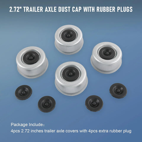 Beefy Heavy Duty Trailer Axle Wheel Hub Dust Cap Set Four Pieces Two Point Seven Two Inch For Most 7000 8000 Lb Wheel Hubs