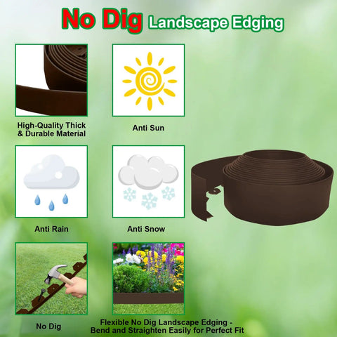 Pro Grade Landscape Edging Kit 33 Foot Long By 4 Inch High Flexible Plastic No Dig Border With 30 Spikes Easy Install details