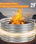 Huge 48 Inch Fire Pit Ring For Outdoor Wood Burning, Galvanized Steel Round Camp Fire Pit with flames in galvanized steel ring