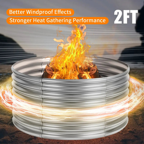 Huge 48 Inch Fire Pit Ring For Outdoor Wood Burning, Galvanized Steel Round Camp Fire Pit with flames in galvanized steel ring