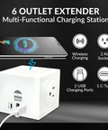 Smart Wall Mount 3 In 1 Power Strip With Wireless Charging Pad Offers Hella Reliable Surge Protection And Two AC Outlets Plus USB Type C Ports For Fast Daily Juice Up with phone on wireless pad.