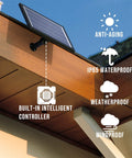 Off-Grid 6V Solar Panel Charger For Deer Feeders And Gate Opener 6W Waterproof Battery Maintainer on a roof with icons