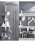 RIBEUJIZS Digital Shower System, Brass Thermostatic Digital Display Shower Faucet Set Black, Rain Column, Wall Mount, 25cm showerhead.