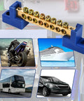 10 Pack Brass Terminal Bus Bar With Eight Position Screw Terminals For Car Boat Marine Electrical Power Distribution Grounding Strip Blue Finish Heavy Duty Copper Alloy