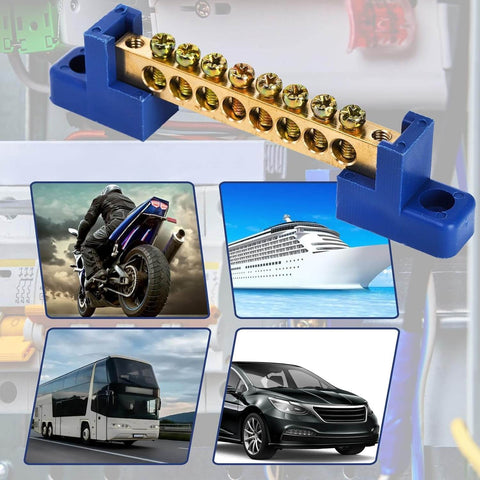 10 Pack Brass Terminal Bus Bar With Eight Position Screw Terminals For Car Boat Marine Electrical Power Distribution Grounding Strip Blue Finish Heavy Duty Copper Alloy