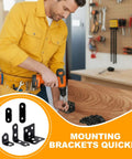 Man installing 24 Pack Stainless Steel L Brackets Heavy Duty Corner Braces For Wood Furniture And Shelves With Screws Black Metal Angles In Five Sizes
