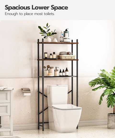 Over the Toilet Storage Organizer 3 Tier Freestanding Bathroom Shelf With Adjustable Feet Space Saving Easy Assembly Rustic Brown Black Finish