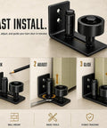 Rugged Barn Door Floor Guide With Fully Adjustable Sliding Track And Wall Mount Stabilizer For Slick Gliding Doors, installation steps showing adjustable black roller.
