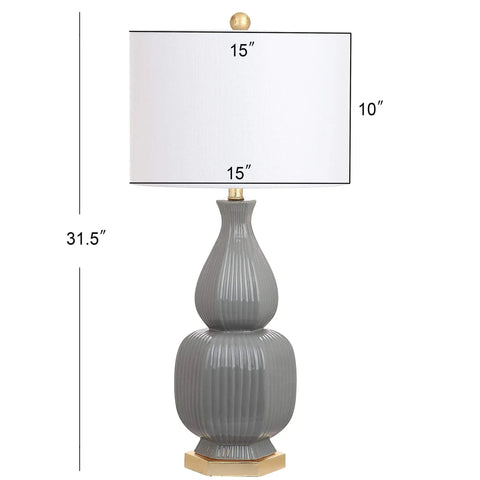 Cleo Modern Grey Textured Ceramic Table Lamps 32-Inch Set Of 2 With LED Bulbs Included Off White Cotton Shade Room Ready