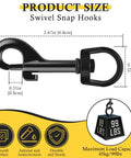 Top Tier Badass Rugged Zinc Alloy Swivel Trigger Snaps 2.67 Inch showing size dimensions and load capacity details.