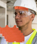 Worker wearing helmet with 5 Pack Hard Hat Liner Sweat Bands Washable Flame Retardant Cotton Welding Helmet Sweat Bands.