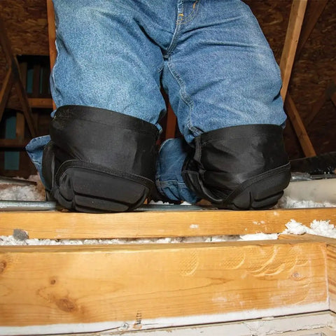 Person wearing All Day Comfort Lightweight Knee Pads With Padded Sleeves Breathable Mesh in attic worksite