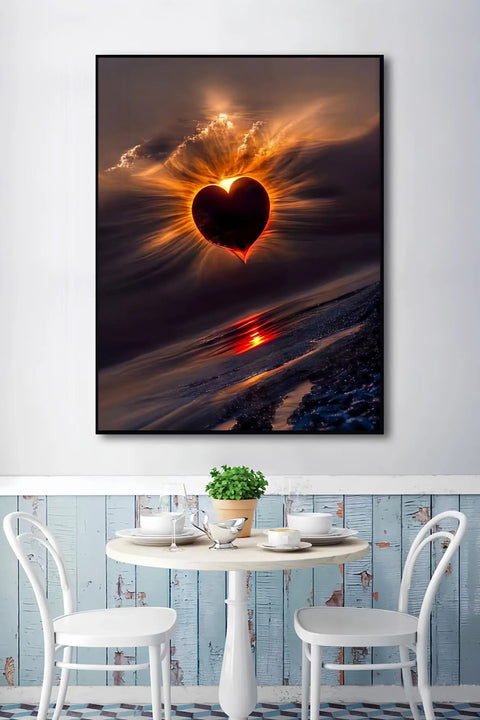 5D Diamond Painting Kit For Adults Beginners Easy Start Full Drill Round Gem Art Set DIY Dot Art For Home Wall Decor 11.8 By 15.7 Inches, sunset cloud heart design