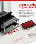 Self Inking Rubber Stamp For Quick Clean Impressions 9/16 By 1-1/2 Inch Imprint Area Refillable Ink showing "DISCARD" impression