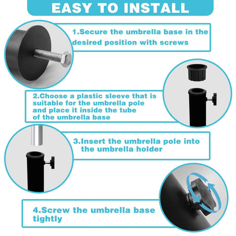 Installation steps for Heavy Duty Umbrella Pole Replacement Mount For Metal Deck Outdoor Holder with Universal Tube Bracket.