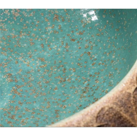 Inside view of USZWBY Modern Round Vessel Vanity Sink Above Counter Basin ceramic with speckled turquoise finish.