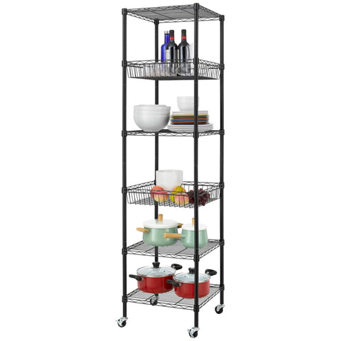 Heavy Duty 6 Tier Wire Shelving Unit Rolls Flat On Smooth Casters, 18X18X72 Inch Adjustable Black Metal Rack, Sick Storage For Kitchen Garage Or Pantry, No Sweat Setup All Year Round