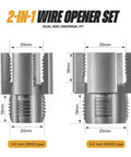 Dual Function Pipe Threading Tool With Integrated Internal And External Threads For PVC And PPR Pipes, Drill Powered Pipe Threader Kit, Rethreading Tool For One Half Inch And Three Quarter Inch Pipes, DIY Friendly Leak Proof Connections showing dimensions for 1/2 inch and 3/4 inch pipes.