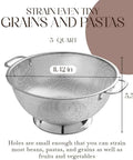 5 Quart Stainless Steel Colander With Handle For Beastly Fast Draining Fine Micro Perforations