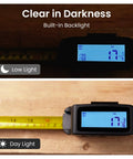 Super Handy 16 Ft Digital Tape Measure with 6 Metric and Imperial Units showing clear display in low and daylight settings