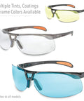 Crazy Light Safety Glasses With Floating Lens Metallic Black Frame And Gray Lens Uvextreme Anti Fog Coating shown in multiple tints