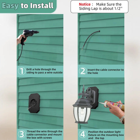 Vinyl Siding Mounting Block For Outdoor Lights With Built In Electrical Box Fits Half Inch Lap Siding And Four Inch Overlap Black Large Size 1 Pack No Fuss Easy Install Durable Siding Plate Mount on black siding with outdoor light