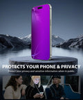 iPhone 17 Pro Max Privacy Screen Protector 6.9 Inch Purple Gradient Anti Spy Glass Shield shown installed with privacy angles.