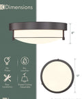 12 Inch Flush Mount Ceiling Light, 2 Light Close-To-Ceiling Fixture In Oil Rubbed Bronze Finish With Frosted Glass, side and front view