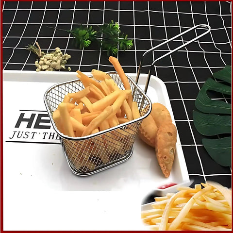 Eight Pack Mini Square Fry Baskets For Fries And Sides, 4.1 By 3.3 By 2.6 Inch Table Serving Fry Baskets, Iron Wire Chrome Plated