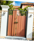 Zero Sweat This Built Like A Tank 2 Piece Charging Station Cover Gonna Shield Your Driveway Setup From Brutal Weather Heavy Duty Plastic Safeguards Surface Mount Outlet Box Keep Gear Secure. Wooden gate with a modern design at a residential entrance.