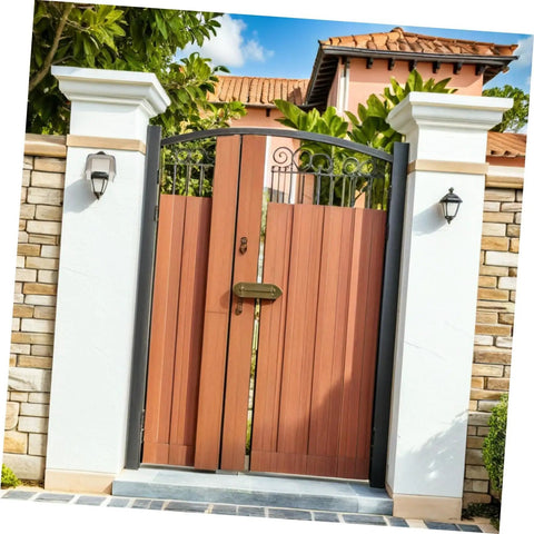 Zero Sweat This Built Like A Tank 2 Piece Charging Station Cover Gonna Shield Your Driveway Setup From Brutal Weather Heavy Duty Plastic Safeguards Surface Mount Outlet Box Keep Gear Secure. Wooden gate with a modern design at a residential entrance.