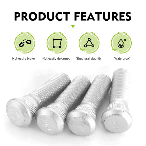 Built Tough Steel Wheel Studs M12x15 Thread Five Piece Extended Hub Screws For Chevy Toyota Lexus Replacement Parts In Matte Silver Finish close-up of features.