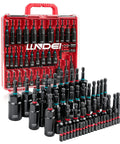 Magnetic Impact Nut Driver Set For Pros, 55 Piece SAE And Metric Kit with case, bit extension, pivoting and wing nut setters