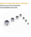 Assorted sizes of Locking Nuts Set For M6 1.0mm Pitch Nylon Inserted Nylock Nuts 304 Stainless Steel Self Locking