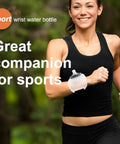 Person jogging with 200ml Silicone Wrist Water Bottle With Leakproof Bite And Drink Spout Sealed To Stop Spills Adjustable Hook And Strap