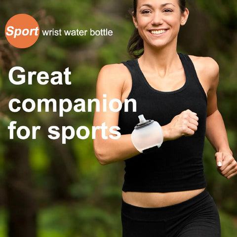 Person jogging with 200ml Silicone Wrist Water Bottle With Leakproof Bite And Drink Spout Sealed To Stop Spills Adjustable Hook And Strap