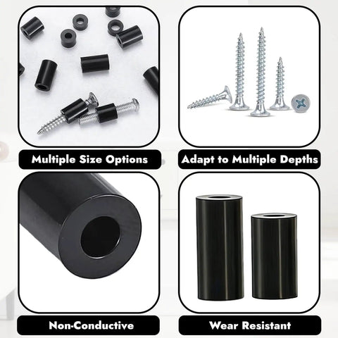 1000 Piece Nylon Round Spacers Kit For Electrical Outlets And Switches, Black Spacers For M3 And M4 Screws Without Threads, multiple sizes shown