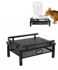 Heavy Duty Elevated Pet Feeding Station With Adjustable Height Base, Swanky Storage Drawer And Slick Metal Bracket, side view with water dispenser.