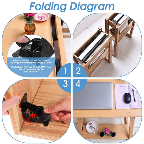 Folding diagram showcasing Heavy Duty Pack Of Eight Folding Brackets With Self Locking Hinges And Ridiculously Secure Non Slip Pads.