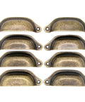 Vintage Seashell Shaped Cup Pulls Set In Antique Bronze Finish For Cabinets And Drawers, 8 Pack Iron Hardware displayed in two rows