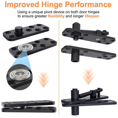 Improved hinge performance of Heavy Duty Hidden Door Hinge Kit For Secret Doors And Bookcases With 570 Lbs Load Capacity in black steel