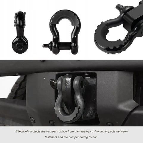 D Ring Shackle Isolators Washers Kit For Off Road Shackle Protectors showing black rubber cushions on 3/4-inch shackles
