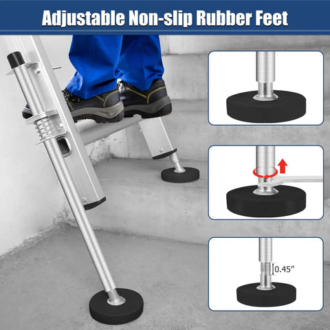 Heavy Duty Ladder Levelers With Anti Slip Steel Pole And Adjustable Extension Legs for ladders on stairs, close-up view